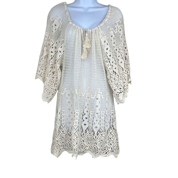 Anthropologie Eberjey S/M Cream Lace Crochet Cotton Beach Coverup Tunic Mini - Picture 1 of 10